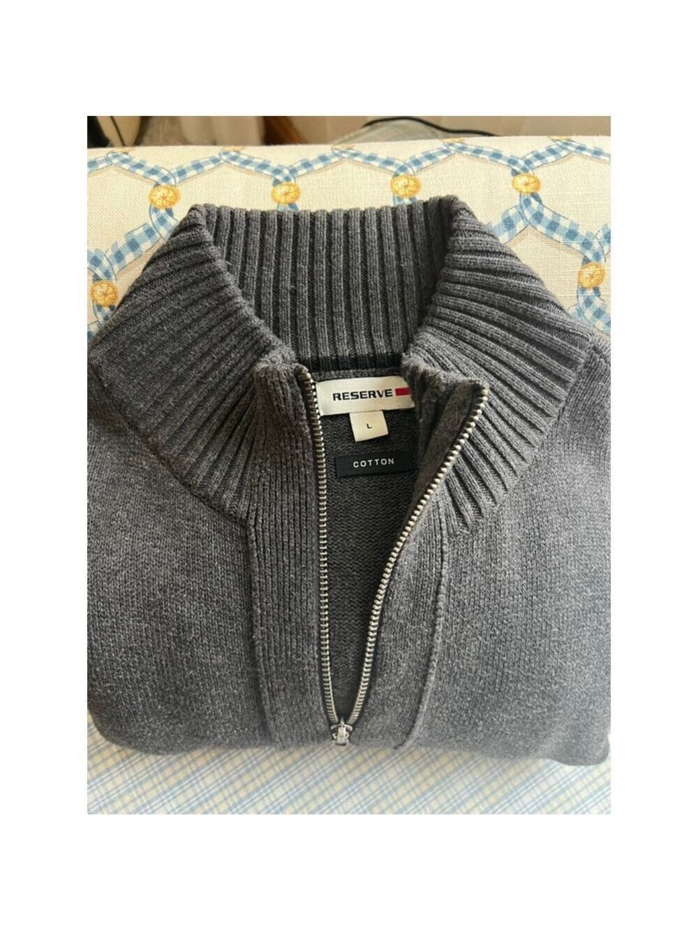 Men's RESERVE Charcoal Gray Zip Up Sweater Size L